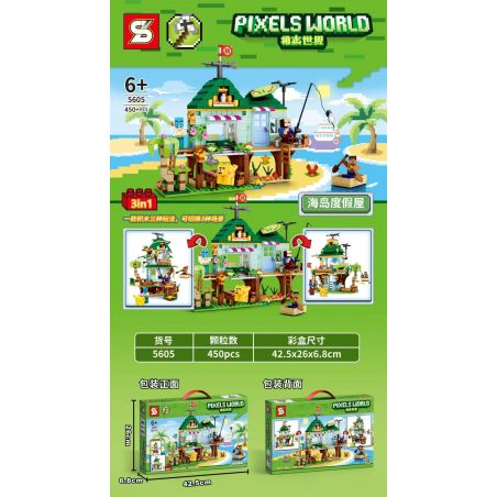 SHENG YUAN SY 5605 non  NHÀ TRÊN ĐẢO bộ đồ chơi xếp lắp ráp ghép mô hình Minecraft PIXELS WORLD 海岛度假屋 Game Xây Dựng 450 khối