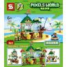 SHENG YUAN SY 5605 non  NHÀ TRÊN ĐẢO bộ đồ chơi xếp lắp ráp ghép mô hình Minecraft PIXELS WORLD 海岛度假屋 Game Xây Dựng 450 khối