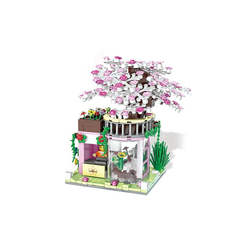 ZHEGAO 00301 non  ĐƯỜNG PHỐ HOA ANH ĐÀO bộ đồ chơi xếp lắp ráp ghép mô hình CHERRY BLOSSOMS 386 khối