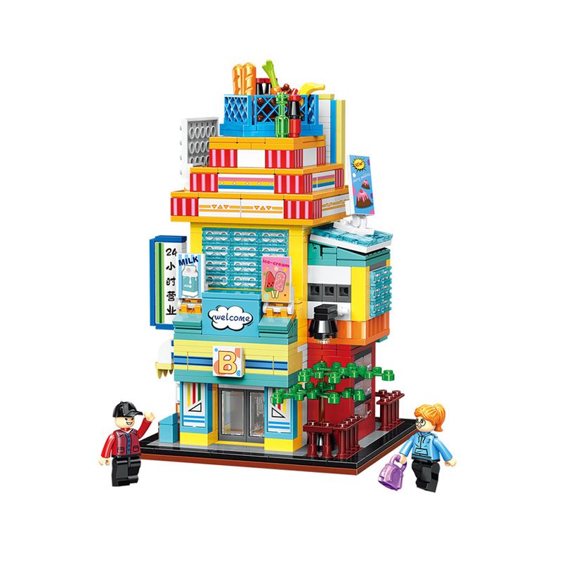 ZHEGAO 00928 00929 00930 00931 non  KHUNG CẢNH ĐƯỜNG PHỐ ĐẦY MÀU SẮC CỬA HÀNG TIỆN LỢI NHÀ RAMEN PHÒNG TRÒ CHƠI QUÁN TRÀ SỮA bộ đồ chơi xếp lắp ráp ghép mô hình Creator COLORFUL STREET VIEW Sáng Tạo 2798 khối