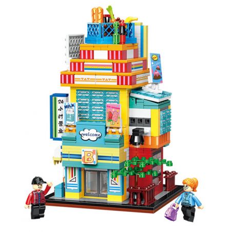 ZHEGAO 00928 00929 00930 00931 non  KHUNG CẢNH ĐƯỜNG PHỐ ĐẦY MÀU SẮC CỬA HÀNG TIỆN LỢI NHÀ RAMEN PHÒNG TRÒ CHƠI QUÁN TRÀ SỮA bộ đồ chơi xếp lắp ráp ghép mô hình Creator COLORFUL STREET VIEW Sáng Tạo 2798 khối