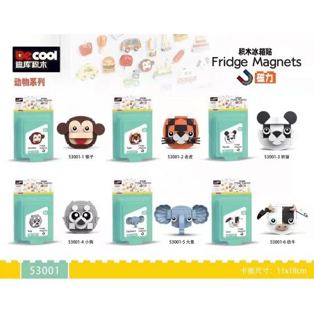 Decool 53001 Jisi 53001 non  ĐỘNG VẬT 6 KHỈ HỔ GẤU TRÚC CHÓ CON VOI BÒ bộ đồ chơi xếp lắp ráp ghép mô hình FRIDGE MAGNETS