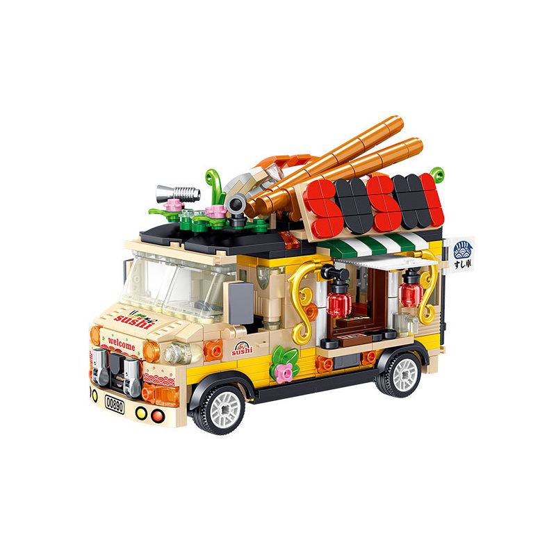 ZHEGAO 00890 non  XE SUSHI bộ đồ chơi xếp lắp ráp ghép mô hình FOOD SNACKS SUSHI CART 606 khối