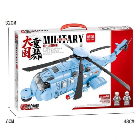 MINGDI 9029 non  MÁY BAY TRỰC THĂNG THẲNG -18. bộ đồ chơi xếp lắp ráp ghép mô hình Military Army MILITARY Z-18 HELICOPTER Quân Sự Bộ Đội 439 khối