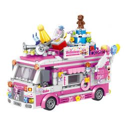 ZHEGAO 00889 non  XE BÁNH bộ đồ chơi xếp lắp ráp ghép mô hình FOOD SNACKS CAKE CAR 608 khối