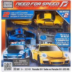 MEGA BLOKS 95749 non  PORSCHE 911 TURBO VÀ GT3 tỷ lệ 1:55 bộ đồ chơi xếp lắp ráp ghép mô hình Need For Speed NEED FOR SPEED PORSCHE 911 TURBO VS. GT3 32 khối