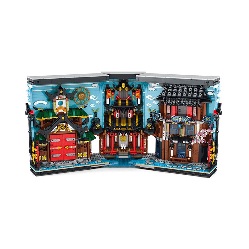 REOBRIX 66029 non  GIÁ SÁCH CHẾ ĐỘ XEM PHỐ NINJA WORLD bộ đồ chơi xếp lắp ráp ghép mô hình Modular Buildings Mô Hình Nhà Cửa 3086 khối