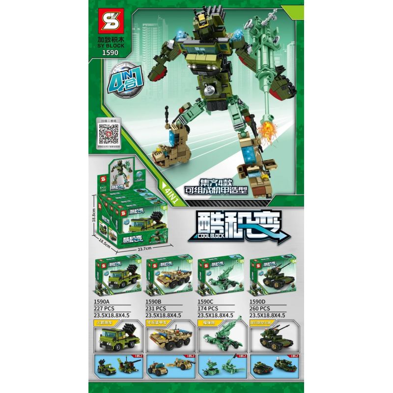 SHENG YUAN SY 1590A 1590B 1590C 1590D non  MECHA 4 KẾT HỢP bộ đồ chơi xếp lắp ráp ghép mô hình Creator N In 1 COOLBLOCK 892 khối