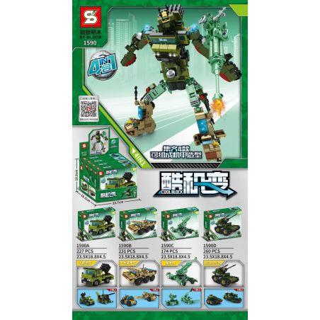 SHENG YUAN SY 1590A 1590B 1590C 1590D non  MECHA 4 KẾT HỢP bộ đồ chơi xếp lắp ráp ghép mô hình Creator N In 1 COOLBLOCK 892 khối