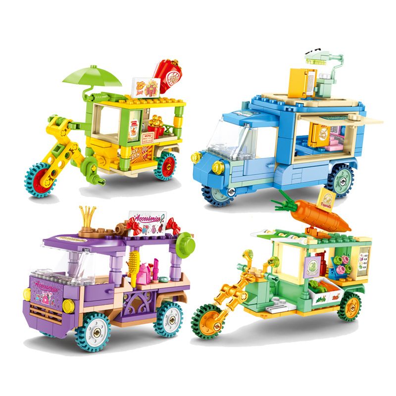 SEMBO 601208 601209 601210 601211 non  SENBAO STREET VIEW SERIES XE BÁN HÀNG MINI 4 LOẠI bộ đồ chơi xếp lắp ráp ghép mô hình Mini Modular Đường Phố Thu Nhỏ 490 khối