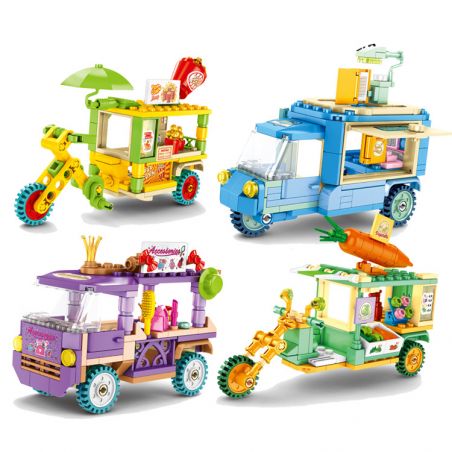 SEMBO 601208 601209 601210 601211 non  SENBAO STREET VIEW SERIES XE BÁN HÀNG MINI 4 LOẠI bộ đồ chơi xếp lắp ráp ghép mô hình Mini Modular Đường Phố Thu Nhỏ 490 khối