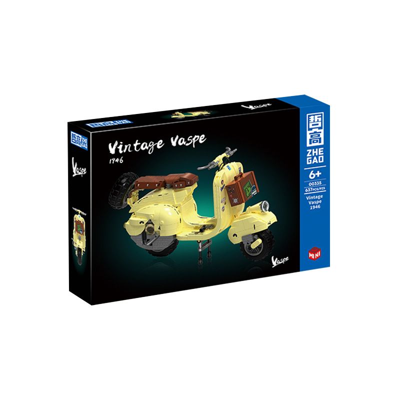 ZHEGAO 00335 non  XE TAY GA VAPE bộ đồ chơi xếp lắp ráp ghép mô hình Motorcycle Motorbike VINTAGE VASPE 1946 Xe Hai Bánh 637 khối