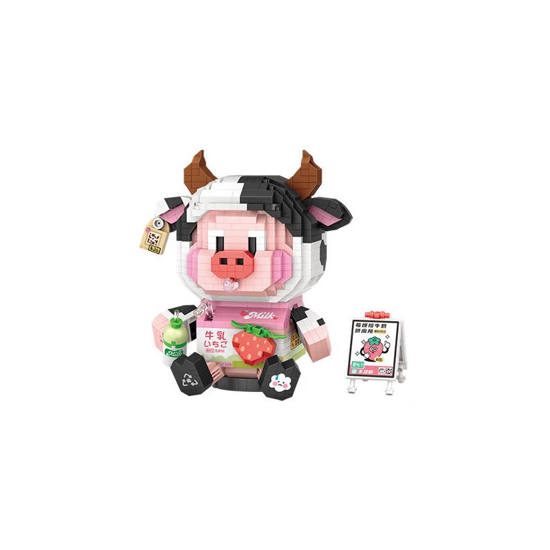 LOZ 8134 non  SỮA LO MÂM XÔI bộ đồ chơi xếp lắp ráp ghép mô hình STRAWBERRY PIGGY 1060 khối