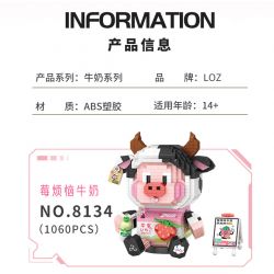 LOZ 8134 non  SỮA LO MÂM XÔI bộ đồ chơi xếp lắp ráp ghép mô hình STRAWBERRY PIGGY 1060 khối