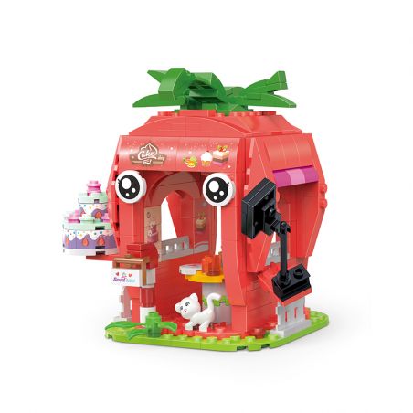 COGO 13807-3 non  CỬA HÀNG BÁNH DÂU TÂY bộ đồ chơi xếp lắp ráp ghép mô hình Mini Modular FRUIT TREE Đường Phố Thu Nhỏ 269 khối