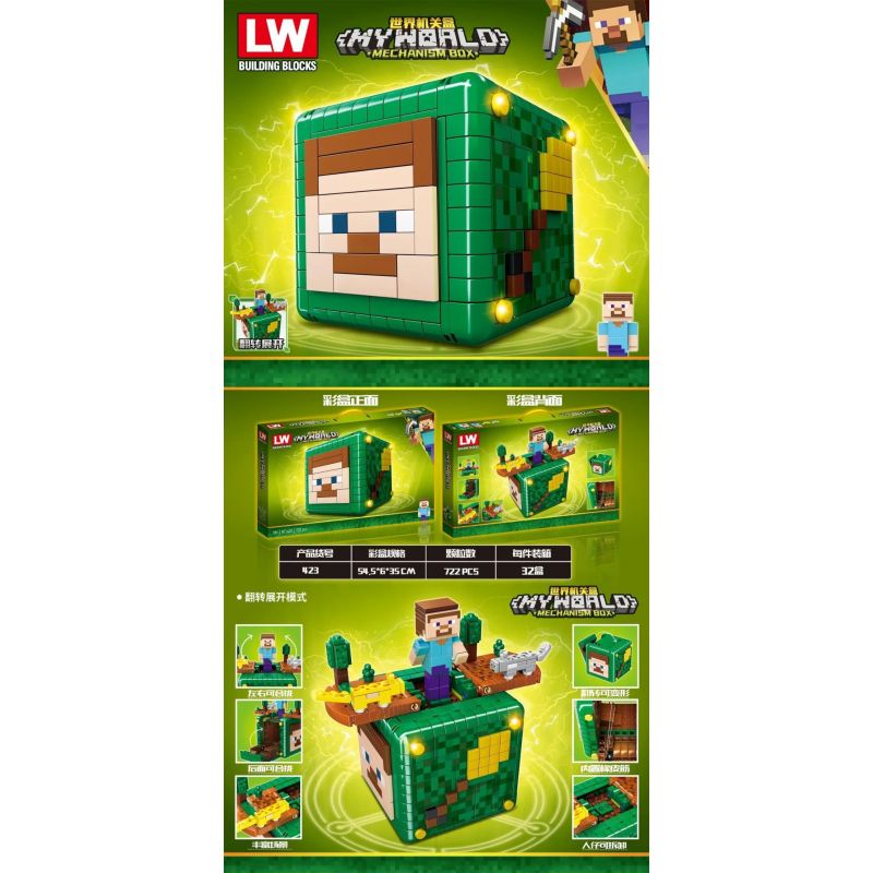 LW 423 non  HỘP THẾ GIỚI bộ đồ chơi xếp lắp ráp ghép mô hình Minecraft MY WORLD Game Xây Dựng 722 khối