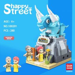 QuanGuan 100201 Quan Guan 100201 non  BẢO TÀNG KHỦNG LONG TRICERATOPS bộ đồ chơi xếp lắp ráp ghép mô hình Dino Museum HAPPY STREET 280 khối