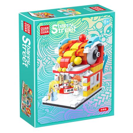 QuanGuan 100197 Quan Guan 100197 non  QUÁN TRÀ SỮA bộ đồ chơi xếp lắp ráp ghép mô hình Creator HAPPY STREET Sáng Tạo 267 khối