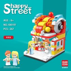 QuanGuan 100197 Quan Guan 100197 non  QUÁN TRÀ SỮA bộ đồ chơi xếp lắp ráp ghép mô hình Creator HAPPY STREET Sáng Tạo 267 khối