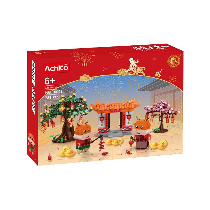 ACHKO 10003 non  NĂM CON BÒ bộ đồ chơi xếp lắp ráp ghép mô hình Chinese Traditional Festivals Lễ Hội Cổ Truyền 789 khối