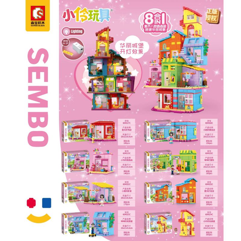 SEMBO 604020C 604021C 604022C 604023C 604024C 604017C 604018C 604019C non  LÂU ĐÀI TUYỆT ĐẸP 8 BOOKSTORES MÙA HÈ CỬA HÀNG TÓC CỦA XIAOLI MÓN TRÁNG MIỆNG XIAOWU NHÀ KUN PHÒNG NGỦ NHỎ HOA NHÌN KUNKUN ĐỒ CHƠI XIAOYU bộ đồ chơi xếp lắp ráp ghép mô hình  Các Bạn Gái 1424 khối