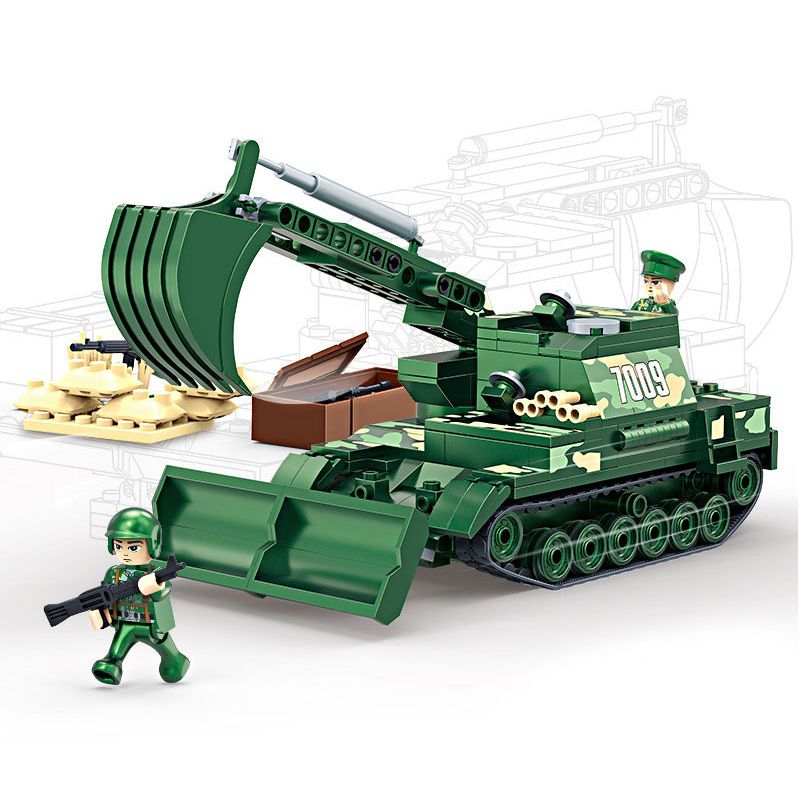 COGO 17009 non  XE CÔNG BINH BỌC THÉP BÁNH XÍCH bộ đồ chơi xếp lắp ráp ghép mô hình Military Army Quân Sự Bộ Đội 357 khối