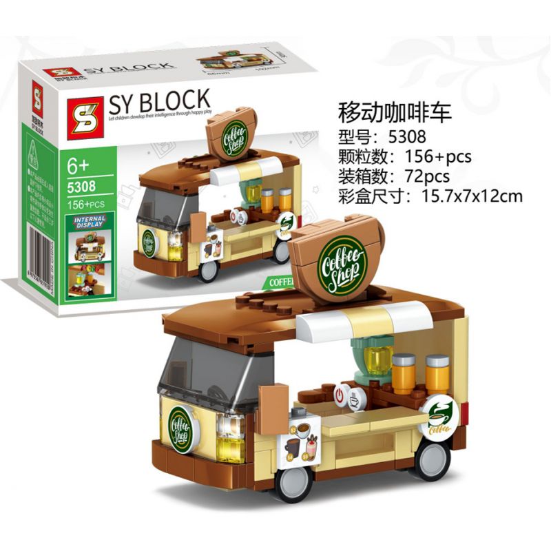 SHENG YUAN SY 5308 non  XE CÀ PHÊ LƯU ĐỘNG bộ đồ chơi xếp lắp ráp ghép mô hình City Thành Phố 72 khối