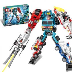 SEMBO 103249 non  GIÁP THÉP KẾT HỢP 5 NGƯỜI BẢO VỆ BIẾN HÌNH bộ đồ chơi xếp lắp ráp ghép mô hình Transformers MECHA OF STEEL Robot Đại Chiến Người Máy Biến Hình 732 khối