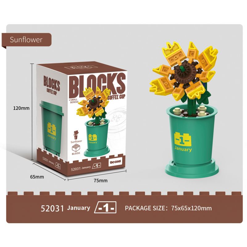 Decool 52031 Jisi 52031 non  CỐC CÀ PHÊ KIỂU CÂY NHỎ 12 bộ đồ chơi xếp lắp ráp ghép mô hình Flowers Hoa
