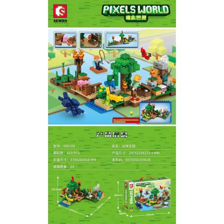 SEMBO 606109 non  TRANG VIÊN RỪNG RẬM bộ đồ chơi xếp lắp ráp ghép mô hình Minecraft PIXELS WORLD Game Xây Dựng 419 khối