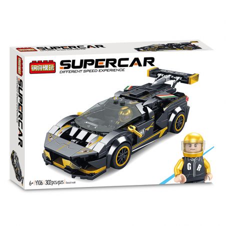 STEEL GENERALS Y106 non  LAMBORGHINI KIM NGƯU ĐEN bộ đồ chơi xếp lắp ráp ghép mô hình 302 khối