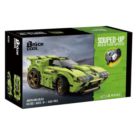 BRICKCOOL KC202 non  VỤ NỔ BLUE WILD BLAST tỷ lệ 1:24 bộ đồ chơi xếp lắp ráp ghép mô hình Racers SOUPED-UP GREEN WILD BLAST Đua Tốc Độ 443 khối