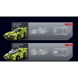 BRICKCOOL KC202 non  VỤ NỔ BLUE WILD BLAST tỷ lệ 1:24 bộ đồ chơi xếp lắp ráp ghép mô hình Racers SOUPED-UP GREEN WILD BLAST Đua Tốc Độ 443 khối