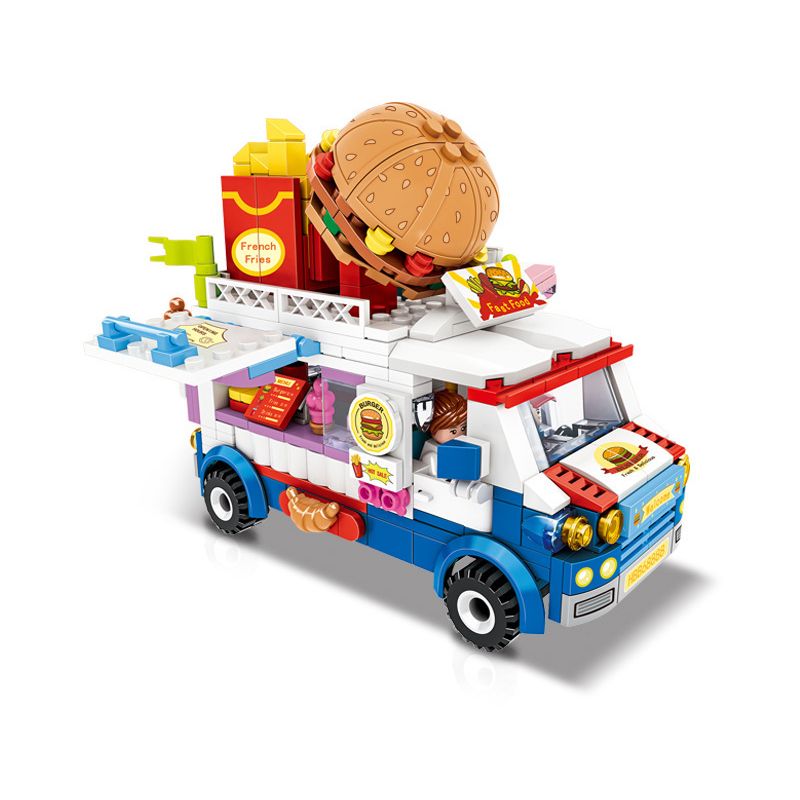 FAIR 9012 non  Q XE BURGER DỄ THƯƠNG bộ đồ chơi xếp lắp ráp ghép mô hình KITCHEN VEHICLE 497 khối