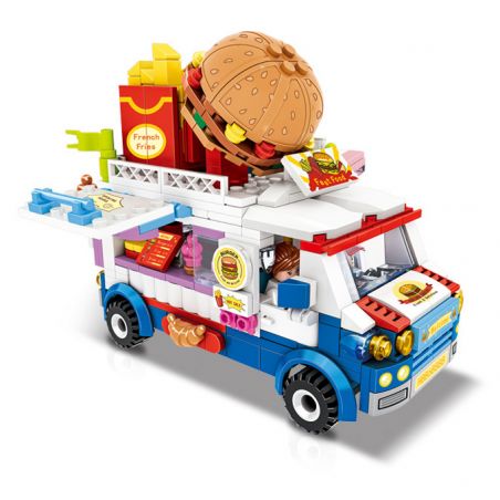 FAIR 9012 non  Q XE BURGER DỄ THƯƠNG bộ đồ chơi xếp lắp ráp ghép mô hình KITCHEN VEHICLE 497 khối