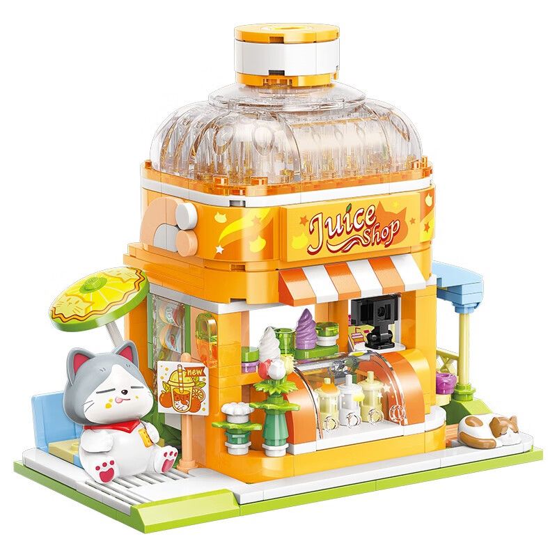 KEEPPLEY K28017 28017 non  CỬA HÀNG NƯỚC TRÁI CÂY MÀU XANH VÀ TRẮNG bộ đồ chơi xếp lắp ráp ghép mô hình LOVELY STREET