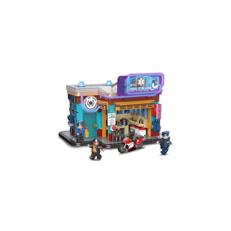 BRICKCOOL KS004 non  TIỆM THUỐC bộ đồ chơi xếp lắp ráp ghép mô hình CYBER STREET CORNER 1270 khối