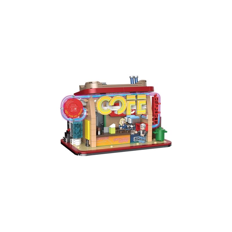 BRICKCOOL KS001 non  QUÁN CÀ PHÊ bộ đồ chơi xếp lắp ráp ghép mô hình CYBER STREET CORNER 712 khối