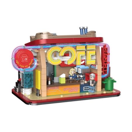 BRICKCOOL KS001 non  QUÁN CÀ PHÊ bộ đồ chơi xếp lắp ráp ghép mô hình CYBER STREET CORNER 712 khối