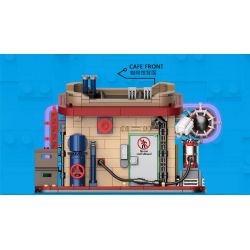 BRICKCOOL KS001 non  QUÁN CÀ PHÊ bộ đồ chơi xếp lắp ráp ghép mô hình CYBER STREET CORNER 712 khối