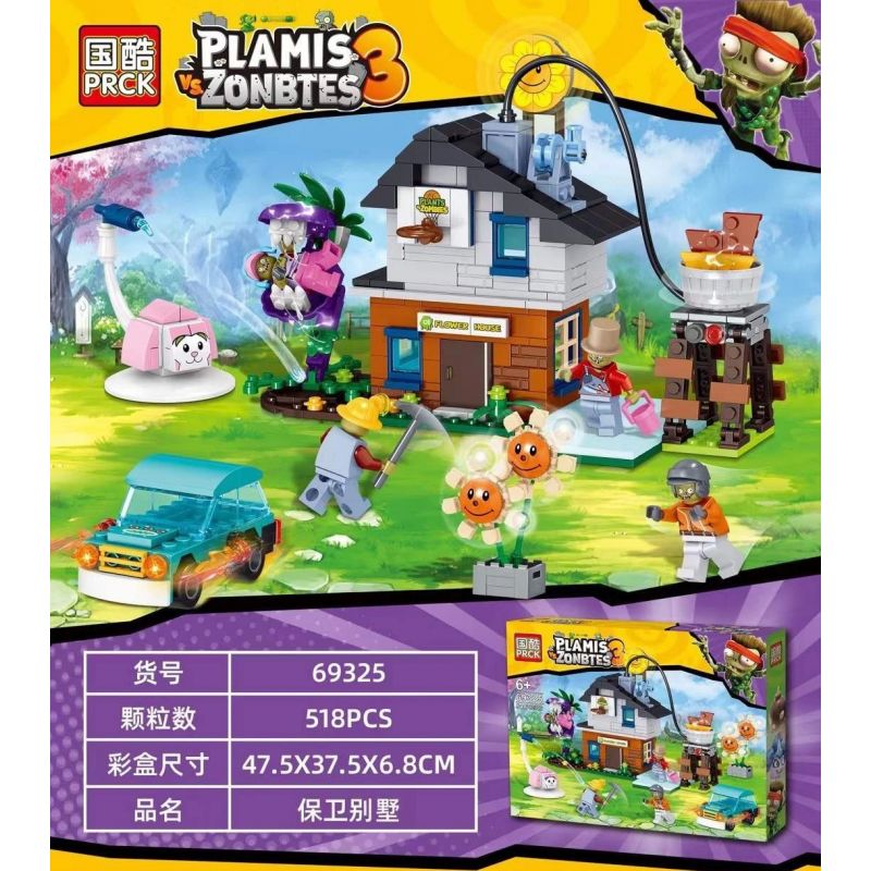 PRCK 69325 non  BẢO VỆ BIỆT THỰ bộ đồ chơi xếp lắp ráp ghép mô hình Plants Vs Zombies Hoa Quả Nổi Giận 518 khối