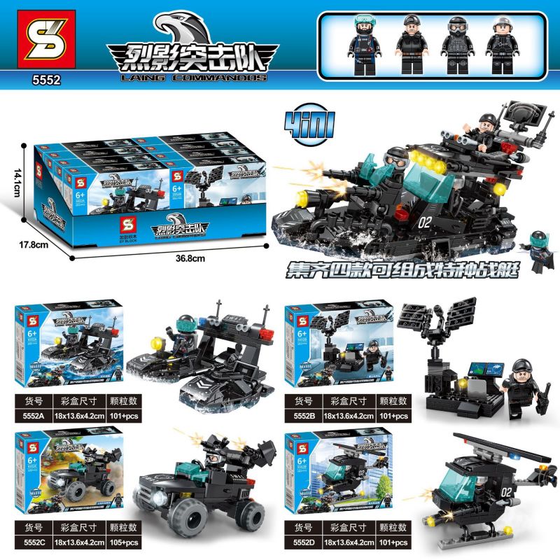SHENG YUAN SY 5552 non  CHIẾC THUYỀN CHIẾN TRANH ĐẶC BIỆT 4 bộ đồ chơi xếp lắp ráp ghép mô hình LAING COMMANDOS 408 khối