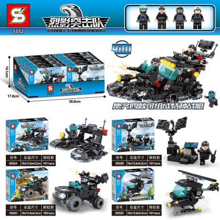 SHENG YUAN SY 5552 non  CHIẾC THUYỀN CHIẾN TRANH ĐẶC BIỆT 4 bộ đồ chơi xếp lắp ráp ghép mô hình LAING COMMANDOS 408 khối