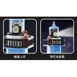 QIAO LE TONG 8810 non  HỘP NHẠC NGỌN HẢI ĐĂNG PHÁT SÁNG MÀU XANH bộ đồ chơi xếp lắp ráp ghép mô hình Creator LIGHTHOUSE MUSIC BOX Sáng Tạo 646 khối