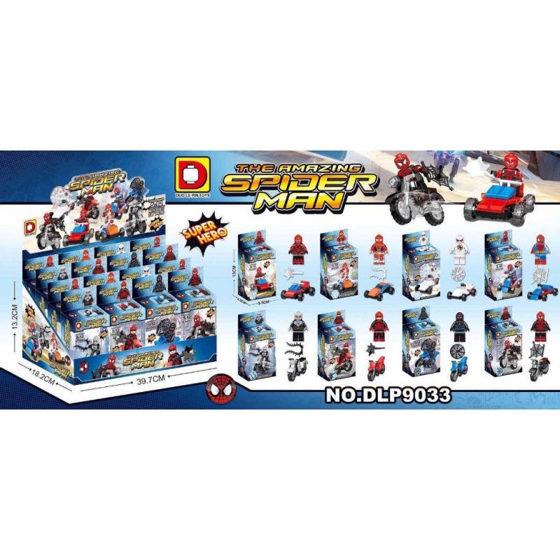 DLP 9033 non  NGƯỜI NHỆN 8 NHÂN VẬT NHỎ bộ đồ chơi xếp lắp ráp ghép mô hình Marvel Super Heroes Siêu Anh Hùng Marvel