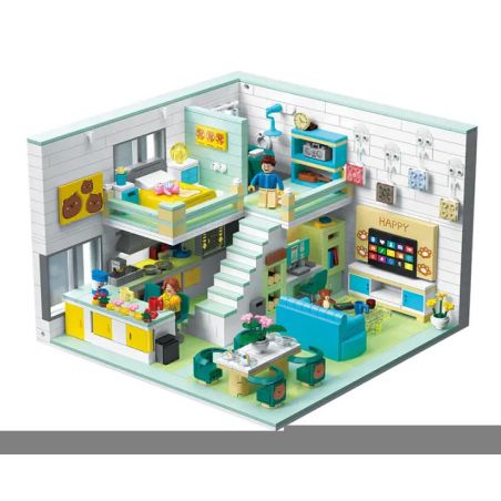 ZHEGAO DZ6106 6106 non  BEAR COZY HOUSE LOFT CĂN HỘ DUPLEX bộ đồ chơi xếp lắp ráp ghép mô hình 1035 khối
