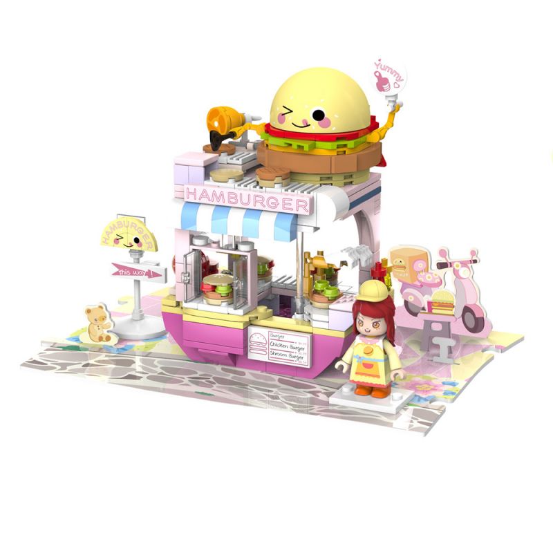 JAKI JK2122 2122 JK2123 2123 JK2125 2125 JK2126 2126 JK2127 2127 JK2128 2128 JK2129 2129 JK2121 2121 non  CẢNH ĐƯỜNG PHỐ ĐẦY NẮNG 8 LOẠI CỬA HÀNG BÁNH NGỌT QUÁN CÀ PHÊ ???C QUẾ KẸO HAMBURGER NƯỚC TRÁI CÂY MÌ GÀ RÁN bộ đồ chơi xếp lắp ráp ghép mô hình 328 khối