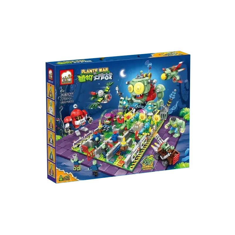 ELEPHANT JX90127 90127 non  TRẬN CHIẾN QUYẾT ĐỊNH CHỐNG LẠI ÔNG CHỦ LỚN bộ đồ chơi xếp lắp ráp ghép mô hình Plants Vs Zombies PLANTS WAR Hoa Quả Nổi Giận 2284 khối