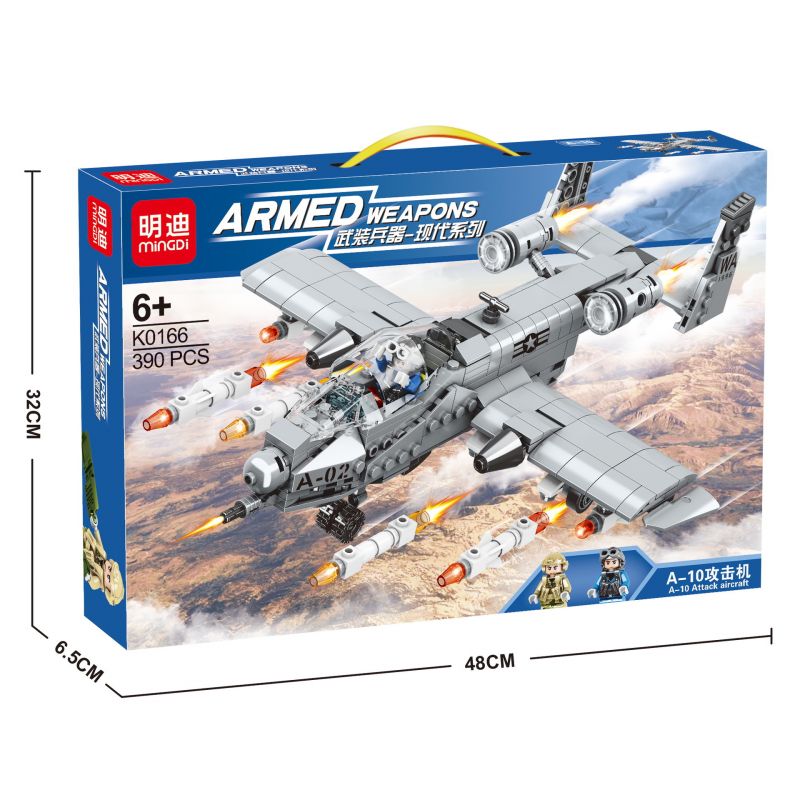 MINGDI K0166 0166 non  MÁY BAY CƯỜNG KÍCH A-10 bộ đồ chơi xếp lắp ráp ghép mô hình Military Army ARMED WEAPONS A-10 ATTACK AIRCRAFT Quân Sự Bộ Đội 390 khối