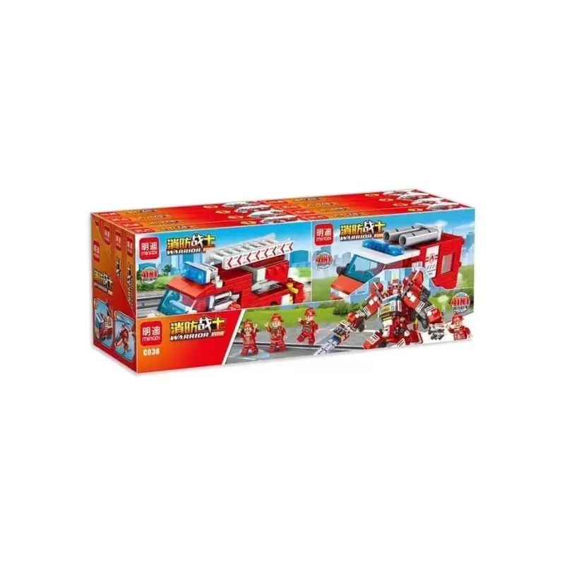 MINGDI LEIBAO C038 non  MÁY CHỮA CHÁY 4IN1 bộ đồ chơi xếp lắp ráp ghép mô hình FIRE TRUCK 756 khối